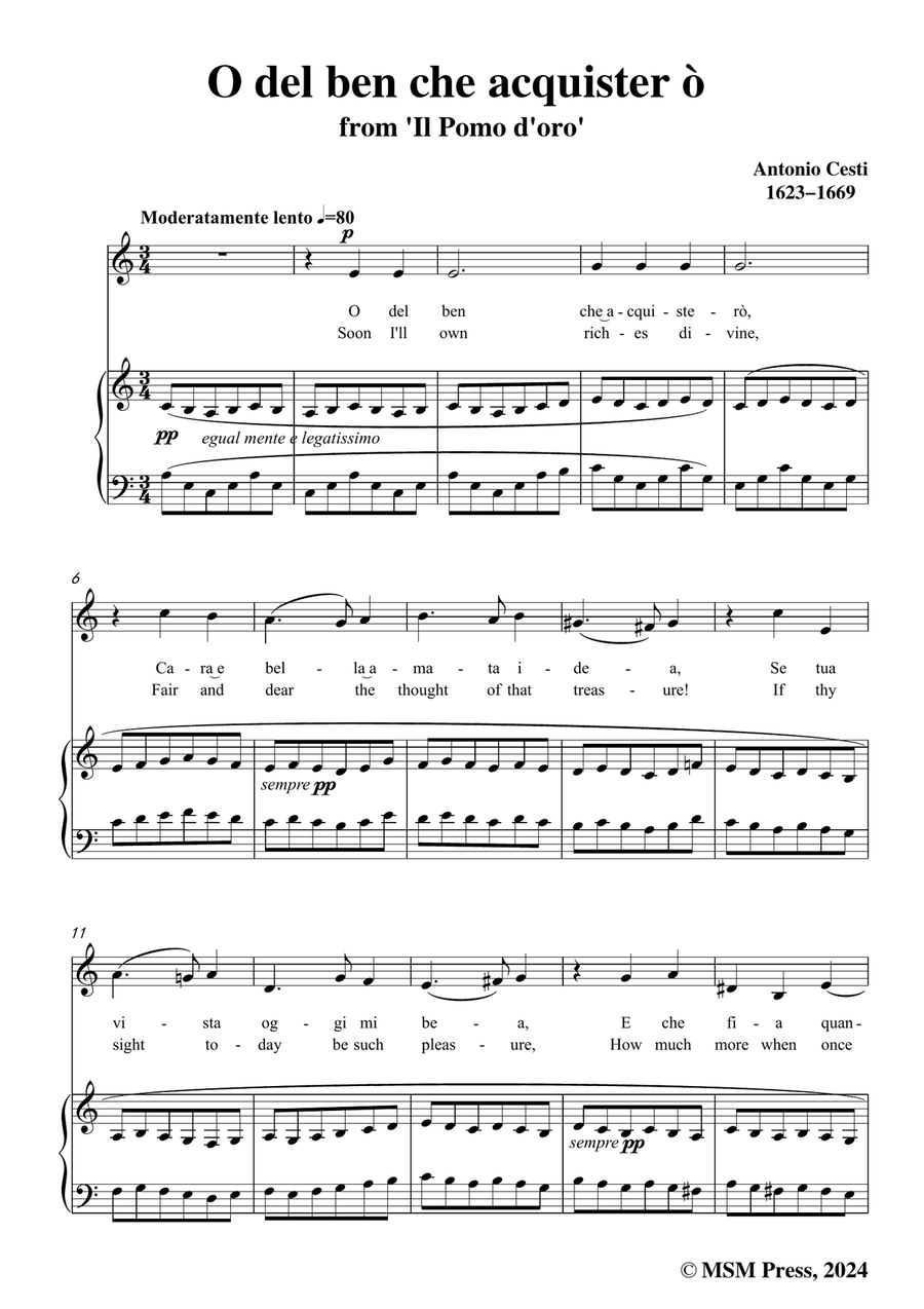 Cesti-O del ben che acquistero,in a minor Piano, Vocal scores gallery preview page 3