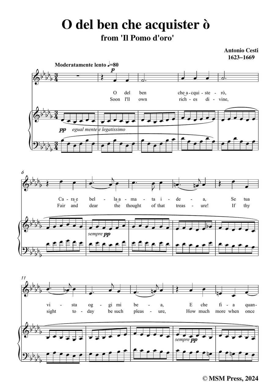 Cesti-O del ben che acquistero,in b flat minor Piano, Vocal scores gallery preview page 3