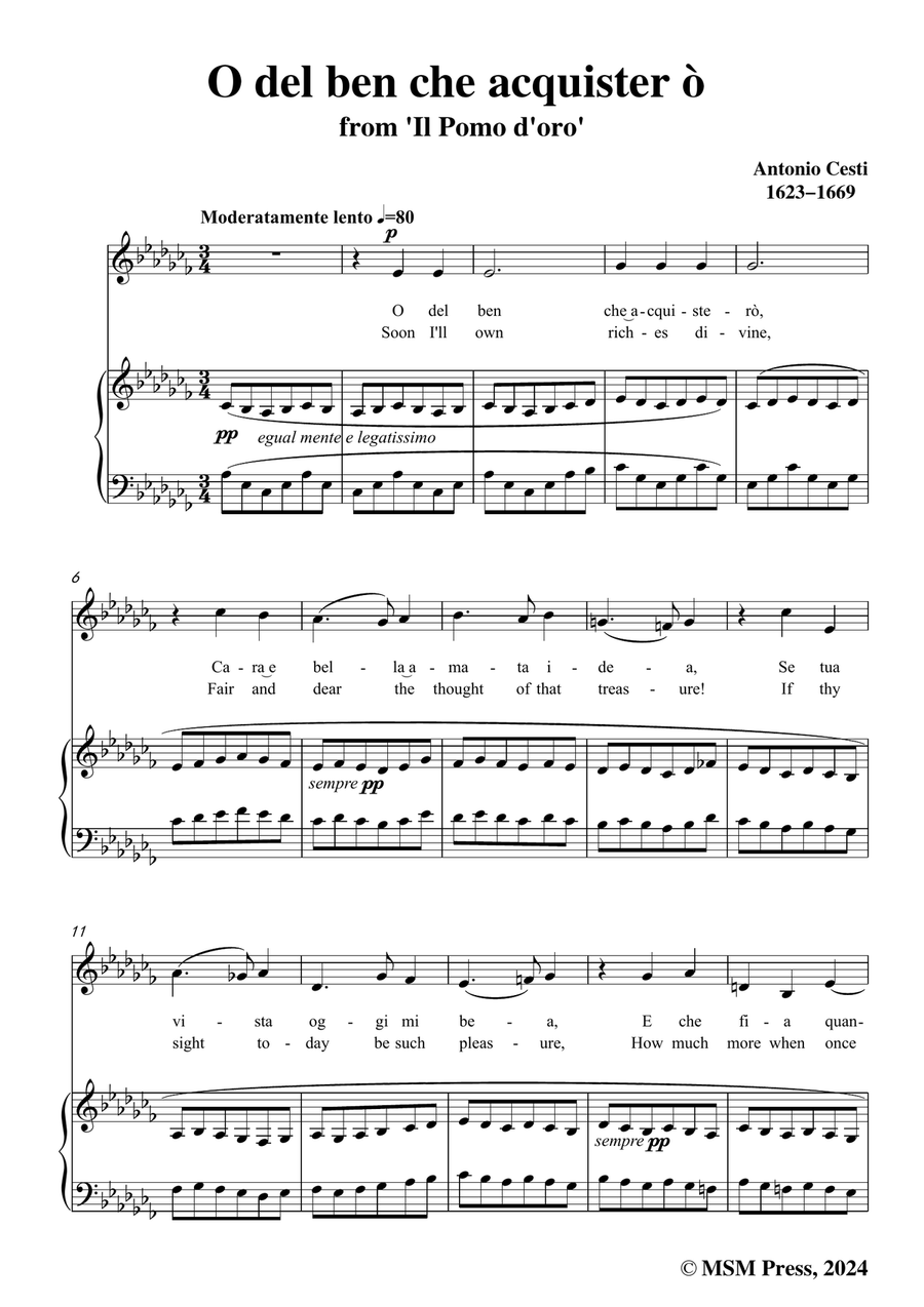 Cesti-O del ben che acquistero,in a flat minor Piano, Vocal scores gallery preview page 3