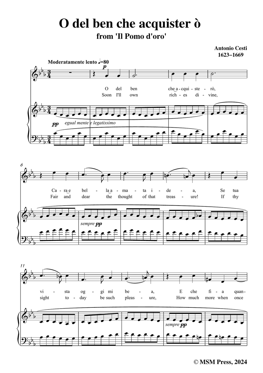 Cesti-O del ben che acquistero,in c minor Piano, Vocal scores gallery preview page 3