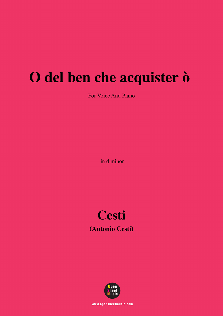 Cesti-O del ben che acquistero,in d minor Piano, Vocal scores gallery preview page 1