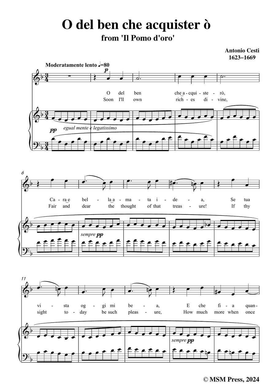 Cesti-O del ben che acquistero,in d minor Piano, Vocal scores gallery preview page 3