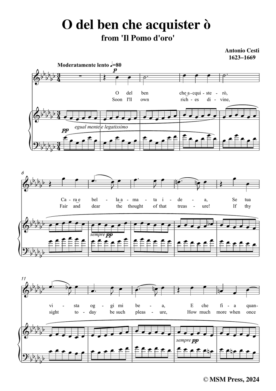 Cesti-O del ben che acquistero,in e flat minor Piano, Vocal scores gallery preview page 3