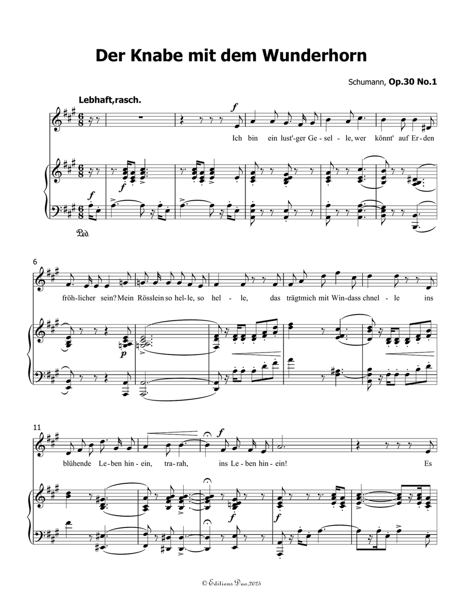 Der Knabe mit dem Wunderhorn, by Schumann, Op.30 No.1, in A Major Piano, Vocal scores gallery preview page 3