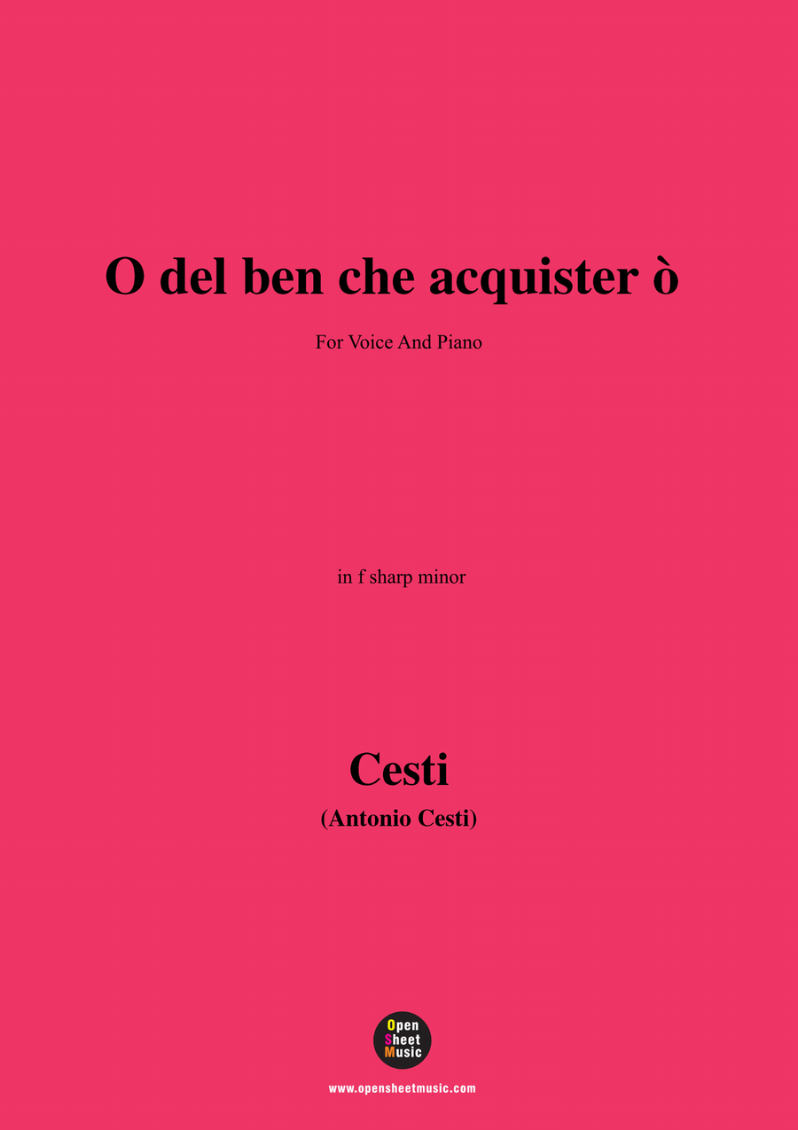 Cesti-O del ben che acquistero,in f sharp minor Piano, Vocal scores gallery preview page 1