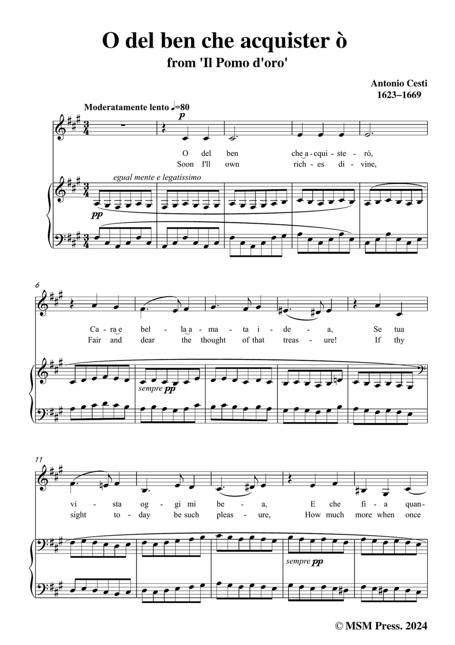 Cesti-O del ben che acquistero,in f sharp minor Piano, Vocal scores gallery preview page 3