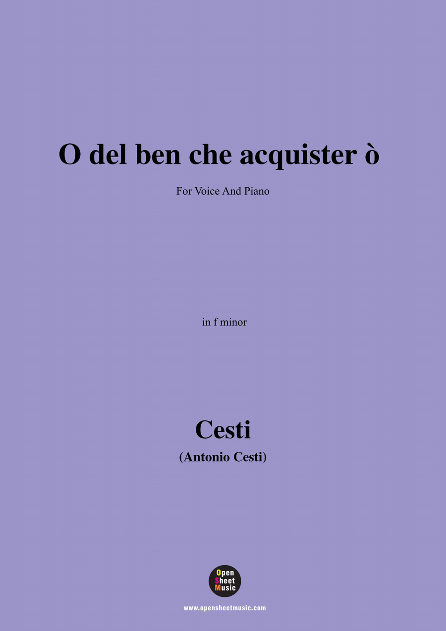 Cesti-O del ben che acquistero,in f minor Piano, Vocal scores gallery preview page 1
