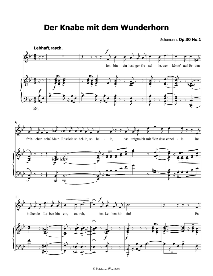 Der Knabe mit dem Wunderhorn, by Schumann, Op.30 No.1, in B flat Major Piano, Vocal scores gallery preview page 3