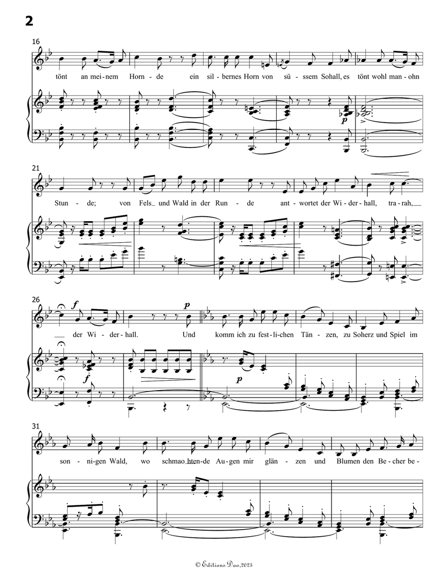 Der Knabe mit dem Wunderhorn, by Schumann, Op.30 No.1, in B flat Major Piano, Vocal scores gallery preview page 4
