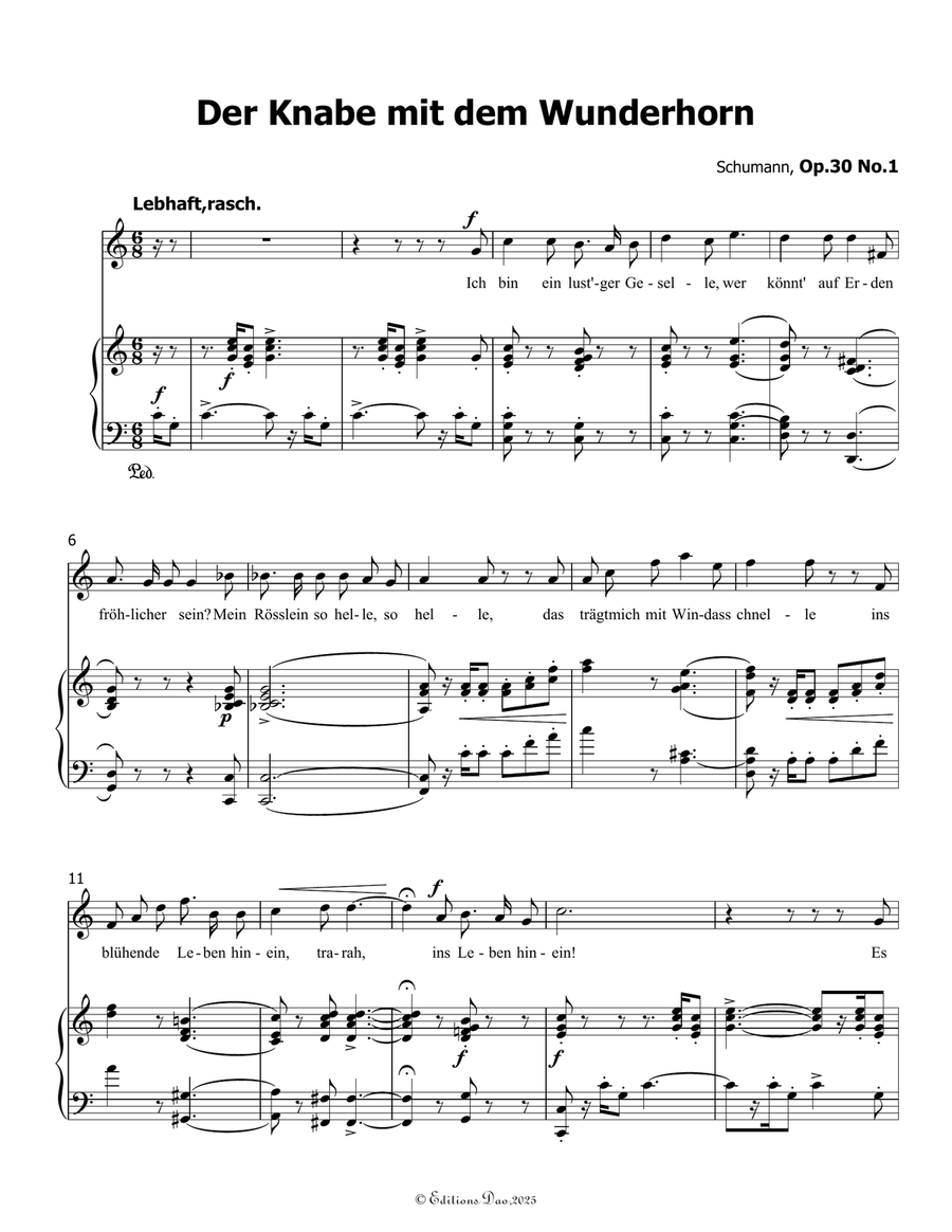 Der Knabe mit dem Wunderhorn, by Schumann, Op.30 No.1, in C Major Piano, Vocal scores gallery preview page 3
