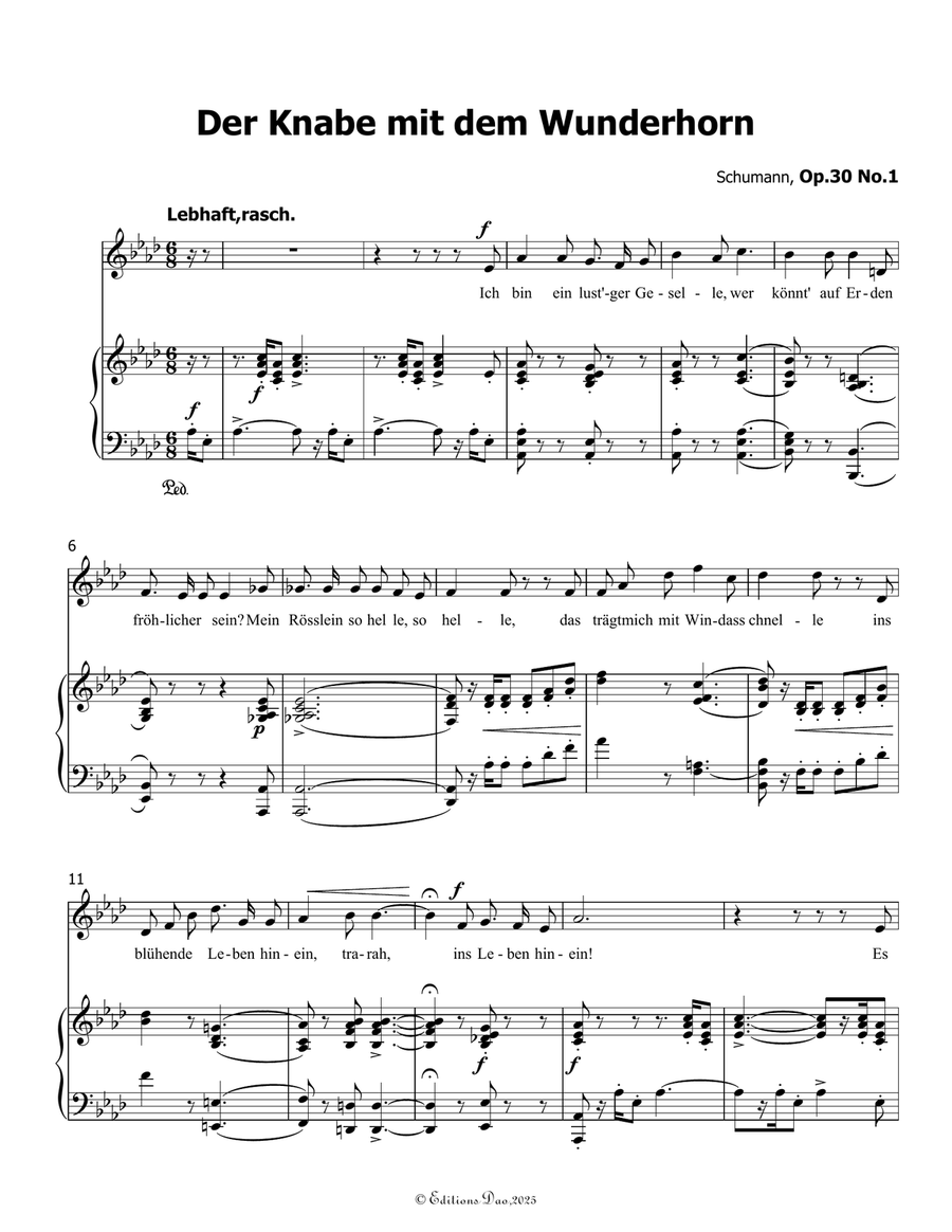Der Knabe mit dem Wunderhorn, by Schumann, Op.30 No.1, in A flat Major Piano, Vocal scores gallery preview page 3