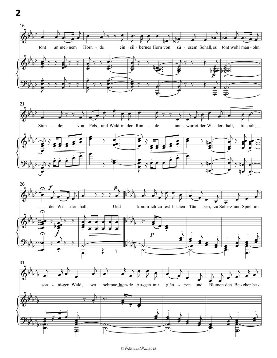Der Knabe mit dem Wunderhorn, by Schumann, Op.30 No.1, in A flat Major Piano, Vocal scores gallery preview page 4
