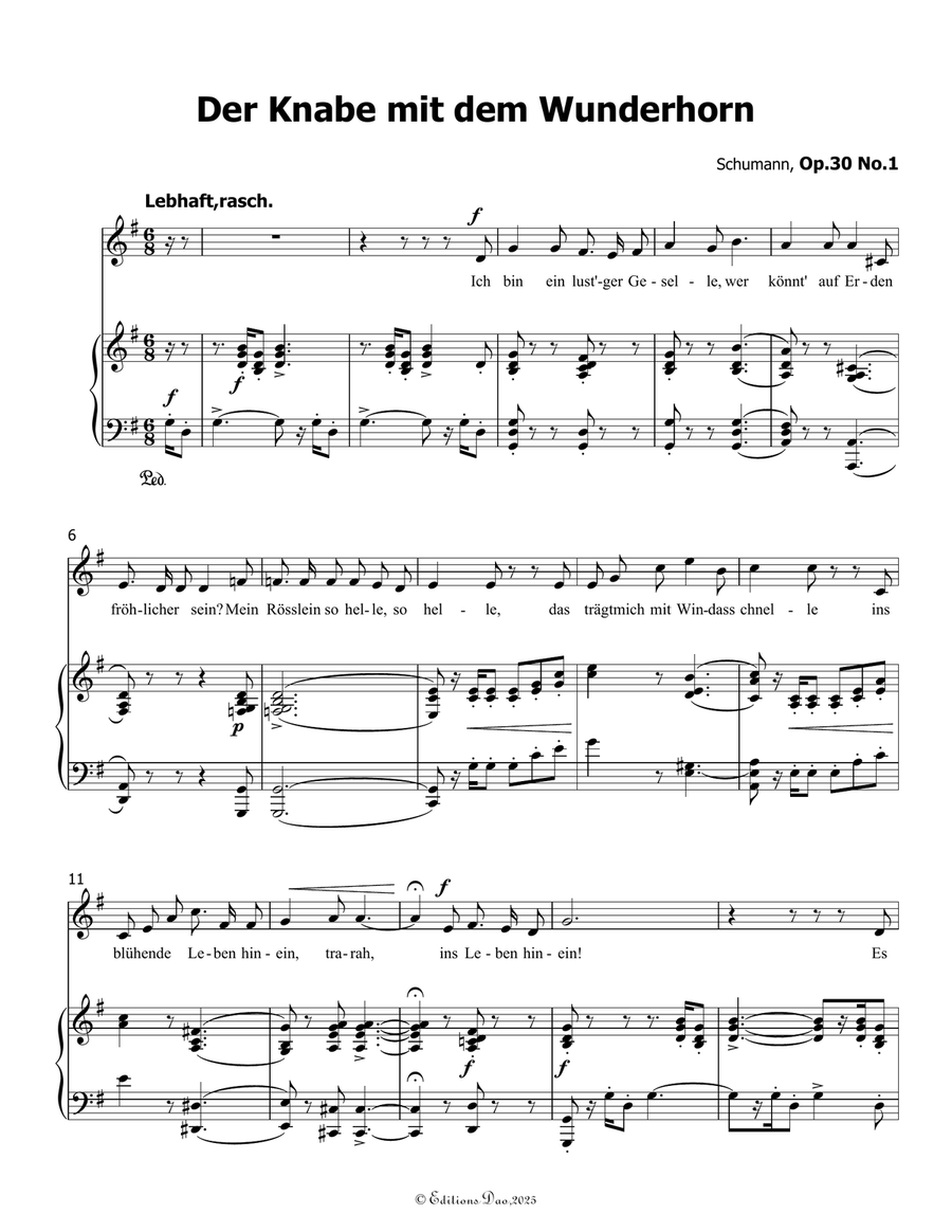 Der Knabe mit dem Wunderhorn, by Schumann, Op.30 No.1, in G Major Piano, Vocal scores gallery preview page 3