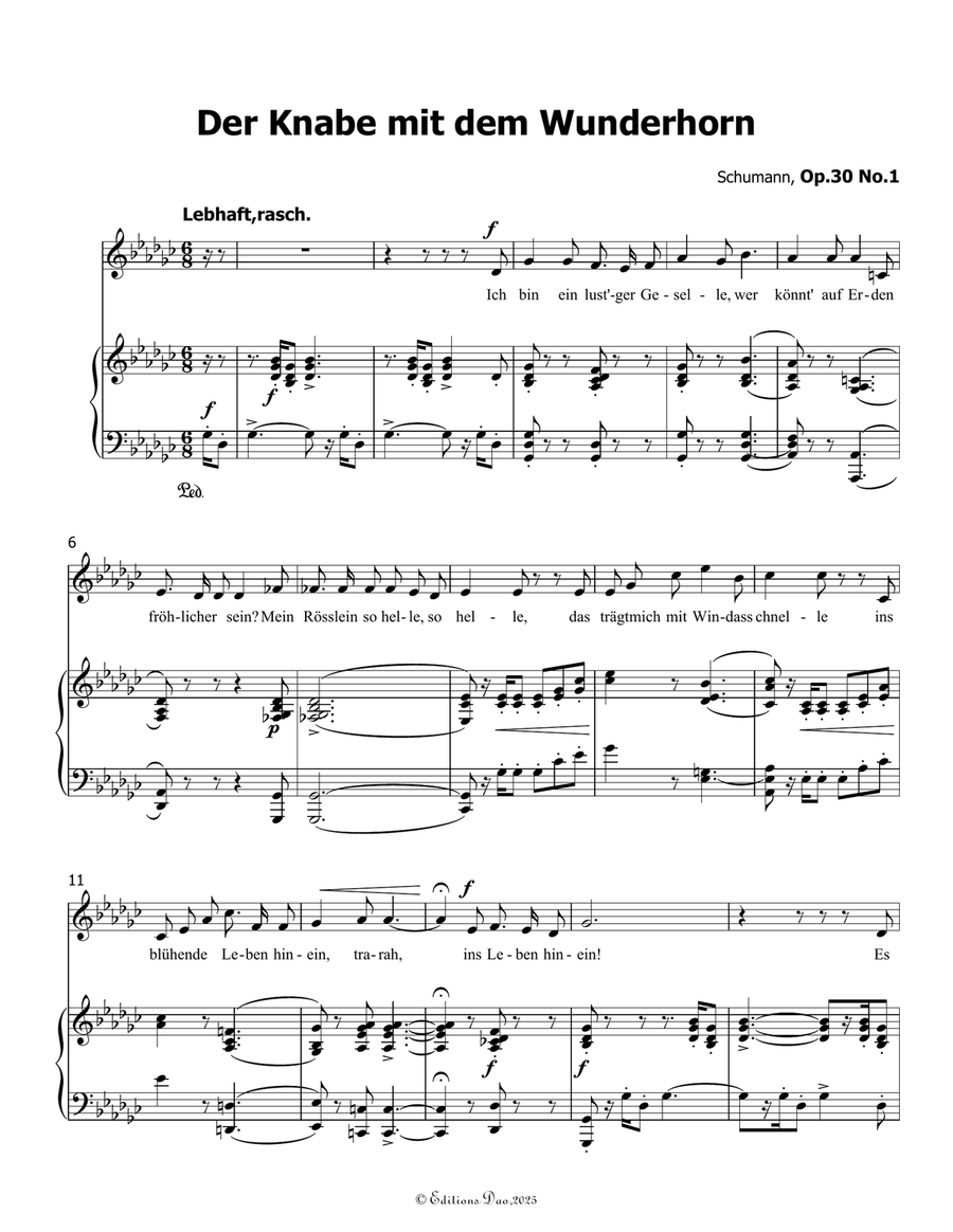 Der Knabe mit dem Wunderhorn, by Schumann, Op.30 No.1, in G flat Major Piano, Vocal scores gallery preview page 3