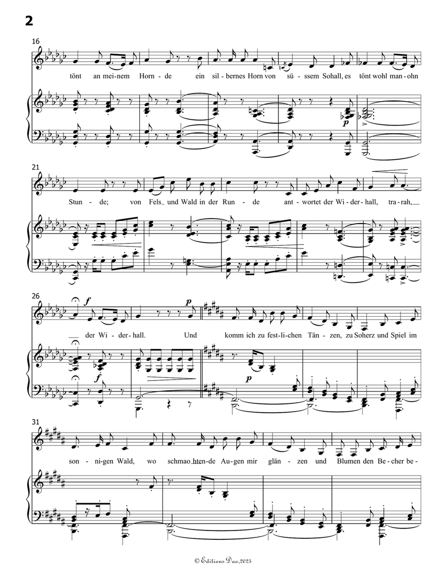 Der Knabe mit dem Wunderhorn, by Schumann, Op.30 No.1, in G flat Major Piano, Vocal scores gallery preview page 4