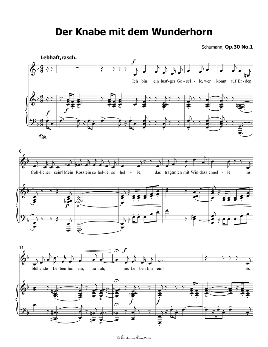 Der Knabe mit dem Wunderhorn, by Schumann, Op.30 No.1, in F Major Piano, Vocal scores gallery preview page 3