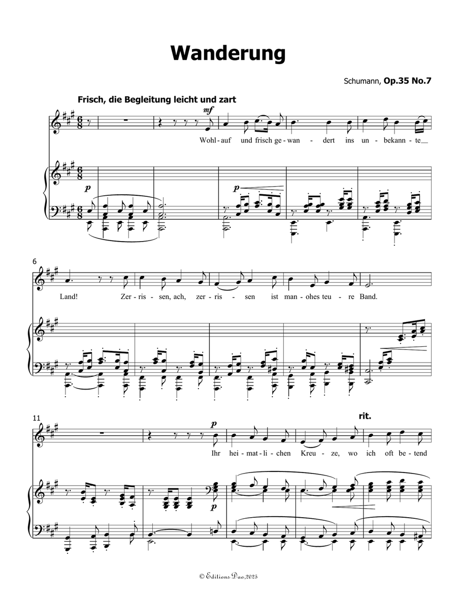 Wanderung, by Schumann, Op.35 No.7, in A Major Piano, Vocal scores gallery preview page 3