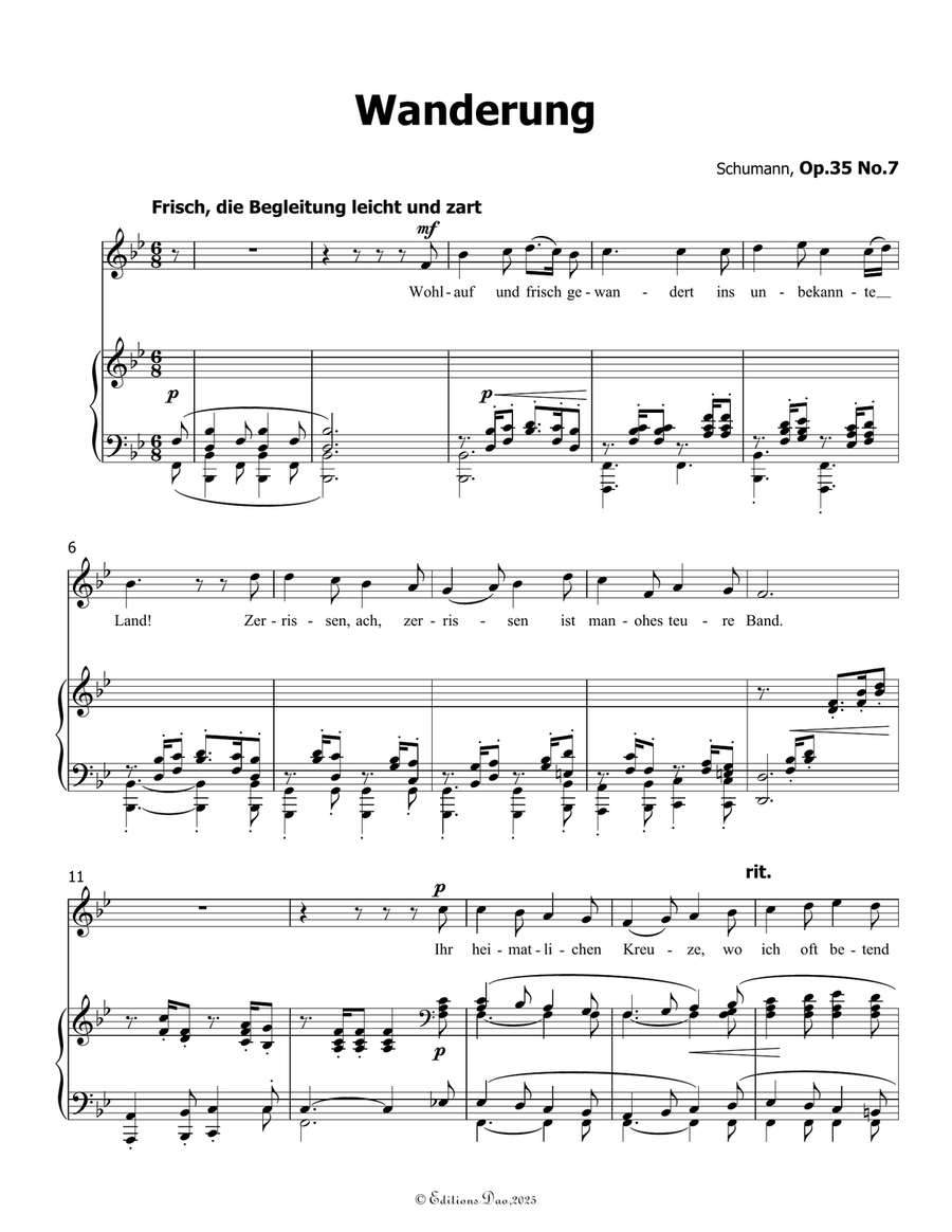 Wanderung, by Schumann, Op.35 No.7, in B flat Major Piano, Vocal scores gallery preview page 3
