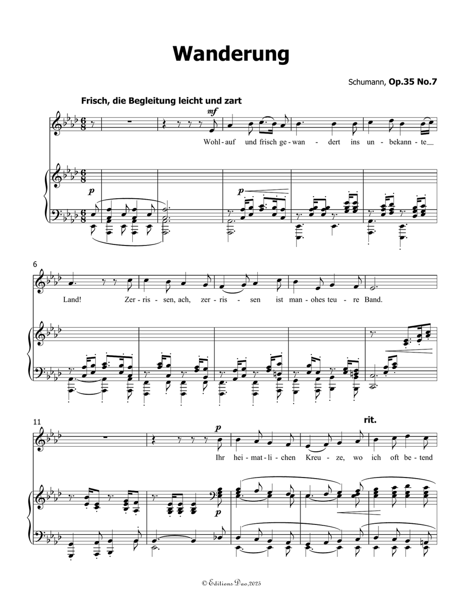 Wanderung, by Schumann, Op.35 No.7, in A flat Major Piano, Vocal scores gallery preview page 3