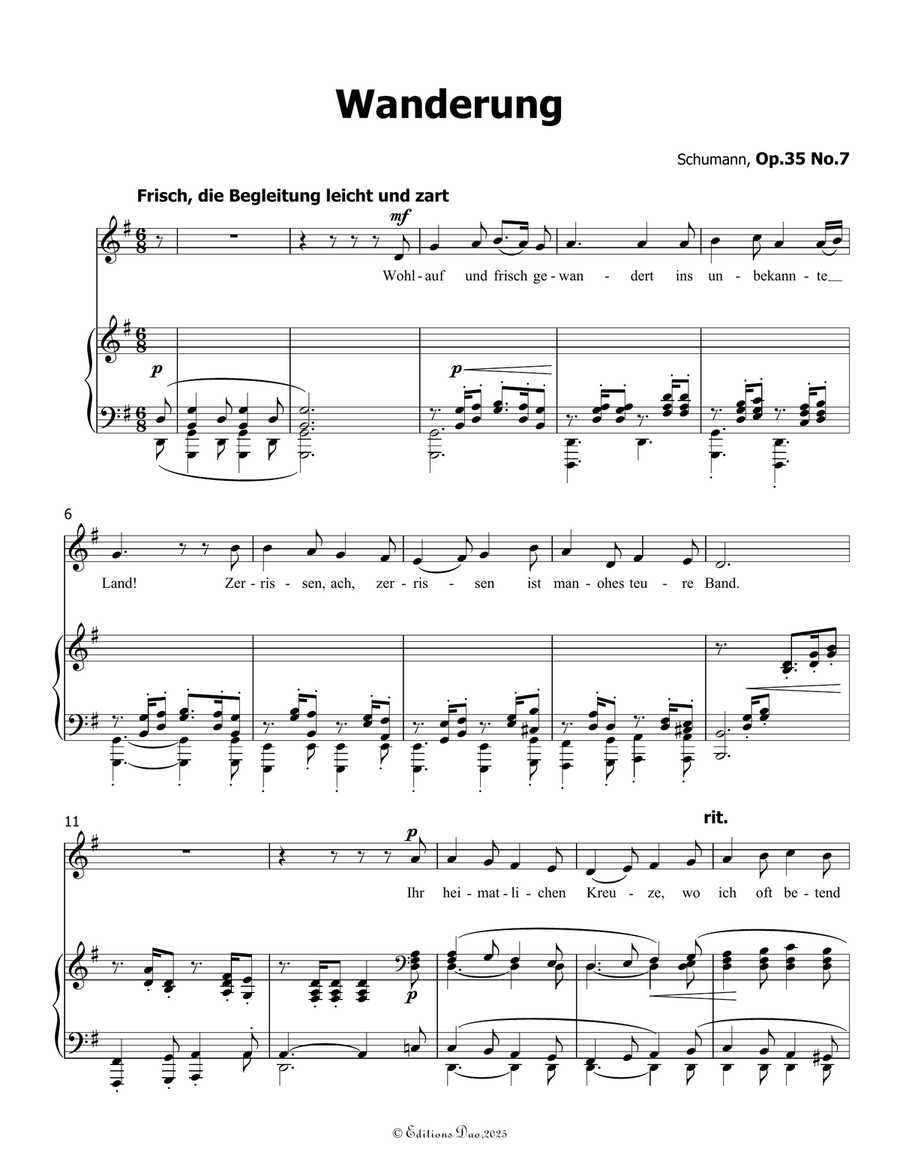 Wanderung, by Schumann, Op.35 No.7, in G Major Piano, Vocal scores gallery preview page 3