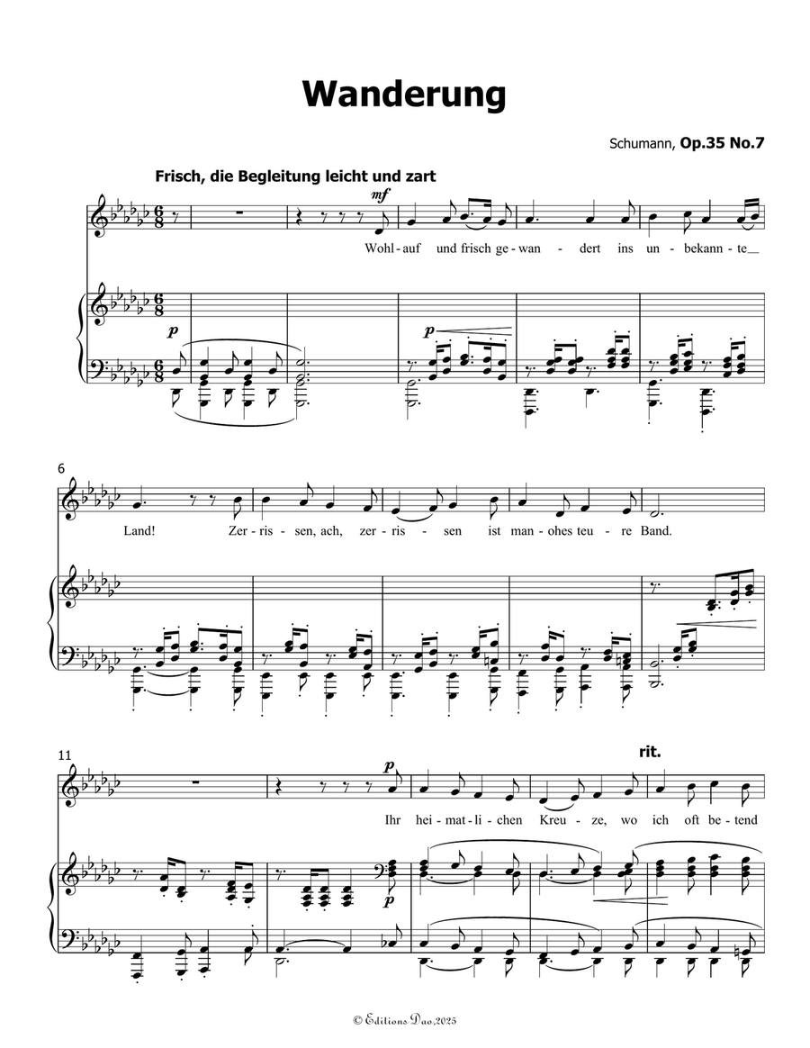 Wanderung, by Schumann, Op.35 No.7, in G flat Major Piano, Vocal scores gallery preview page 3