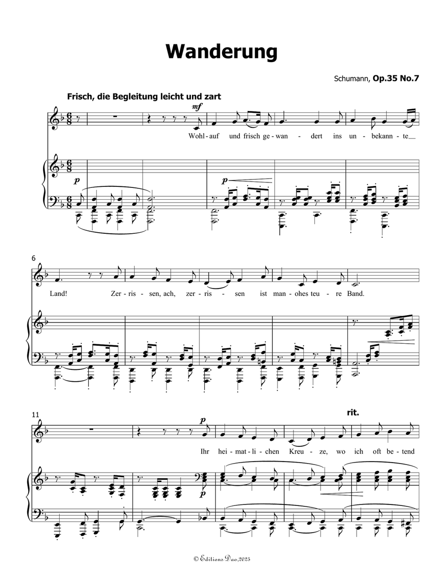 Wanderung, by Schumann, Op.35 No.7, in F Major Piano, Vocal scores gallery preview page 3