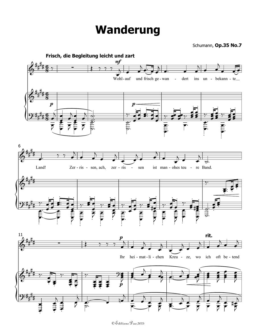 Wanderung, by Schumann, Op.35 No.7, in E Major Piano, Vocal scores gallery preview page 3