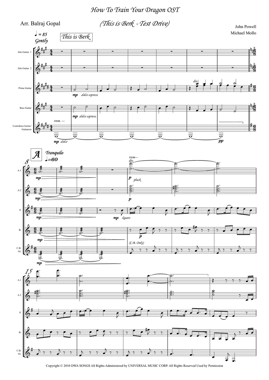 How to train your dragon OST Guitar Ensemble scores gallery preview page 1