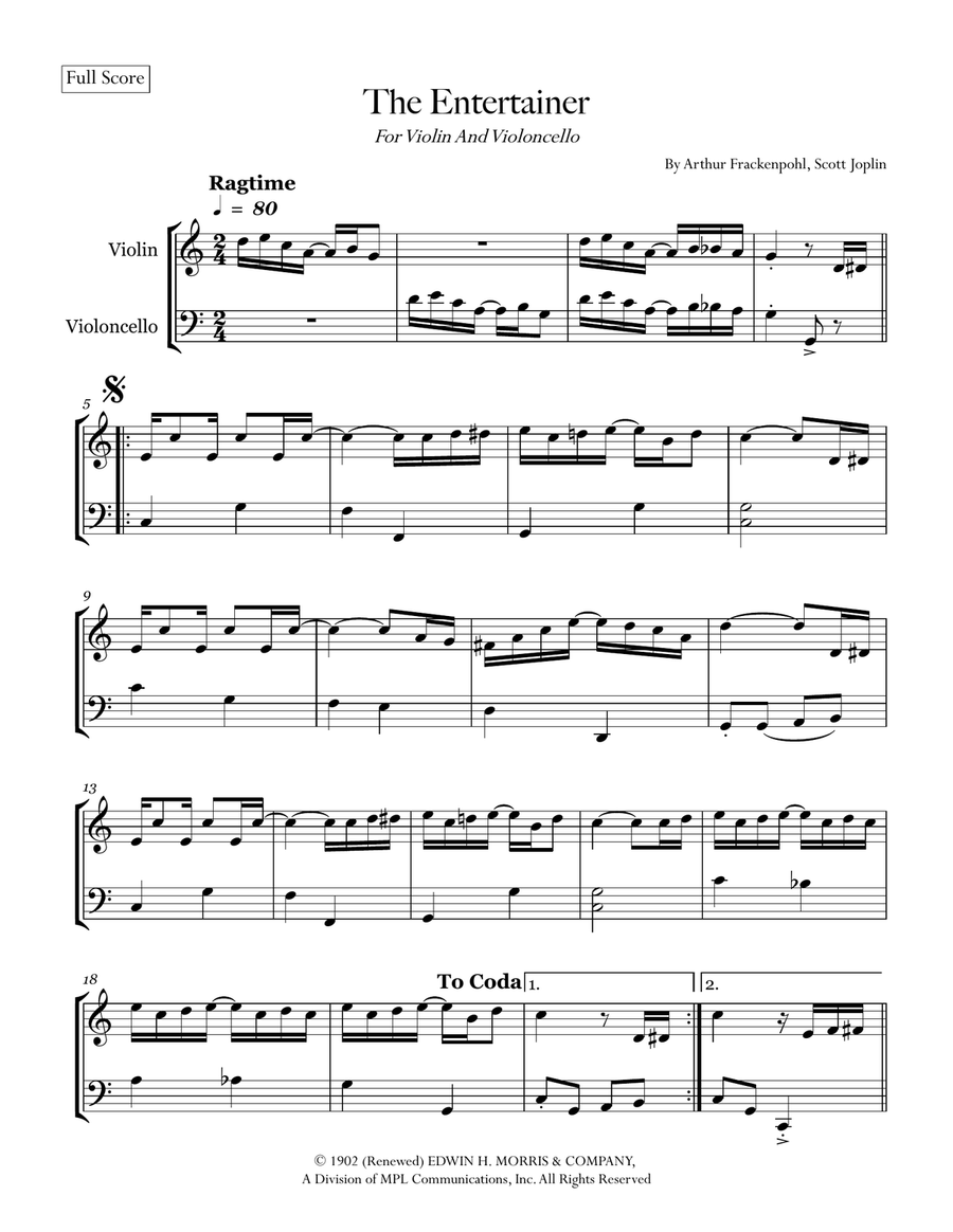 The Entertainer The Entertainer String Duet scores gallery preview page 1