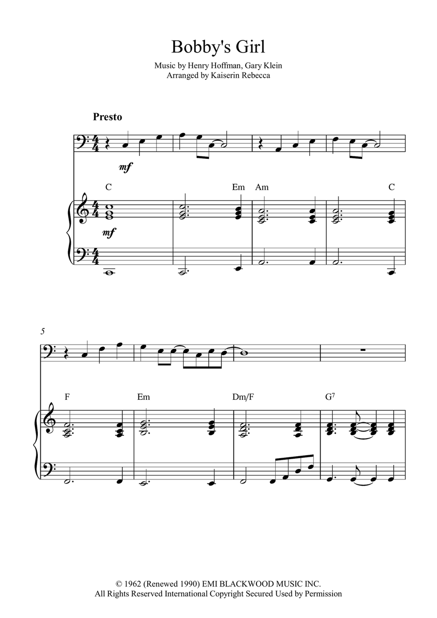 Bobby's Girl Bobby's Girl Bassoon scores gallery preview page 1