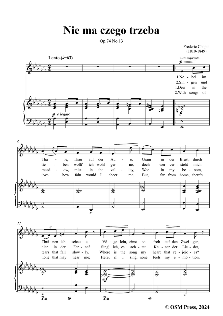 Chopin-Nie ma czego trzeba,in a flat minor Piano, Vocal scores gallery preview page 3