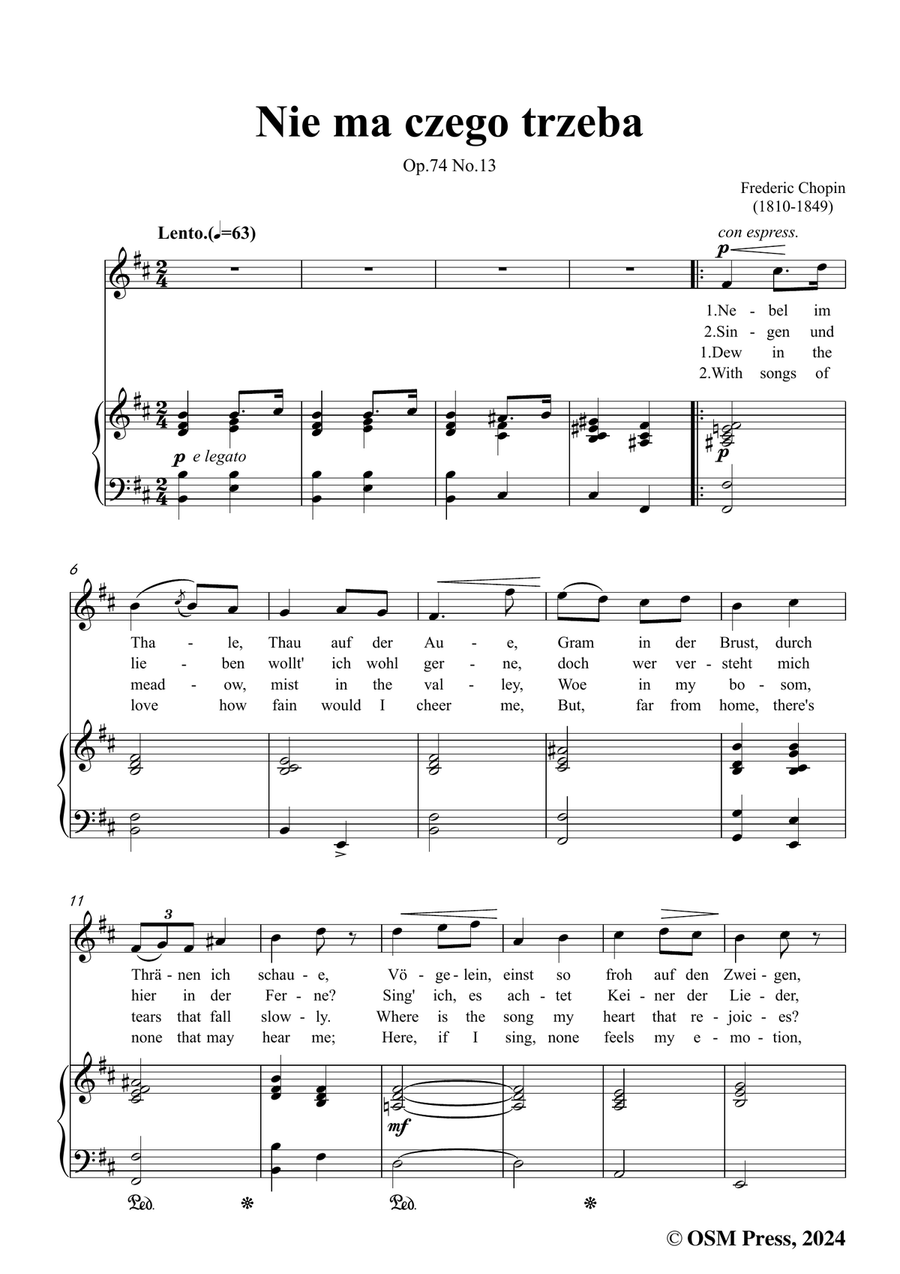 Chopin-Nie ma czego trzeba,in b minor Piano, Vocal scores gallery preview page 3