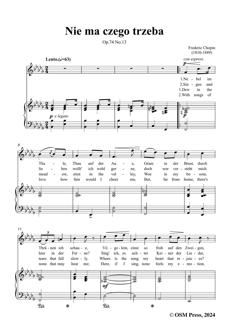Chopin-Nie ma czego trzeba,in b flat minor Piano, Vocal scores gallery preview page 3