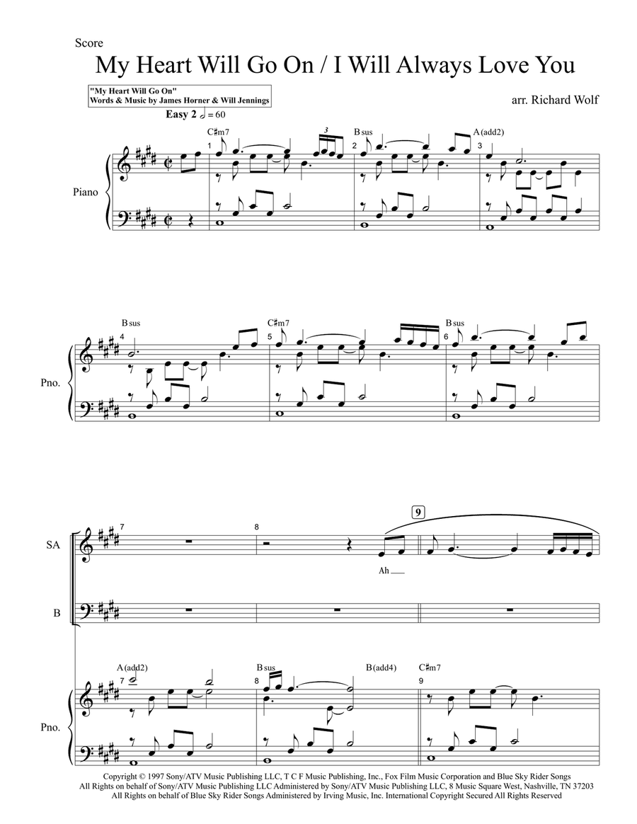 Medley: My Heart Will Go On (Love Theme From 'titanic') with I Will Always Love You 3-Part scores gallery preview page 1