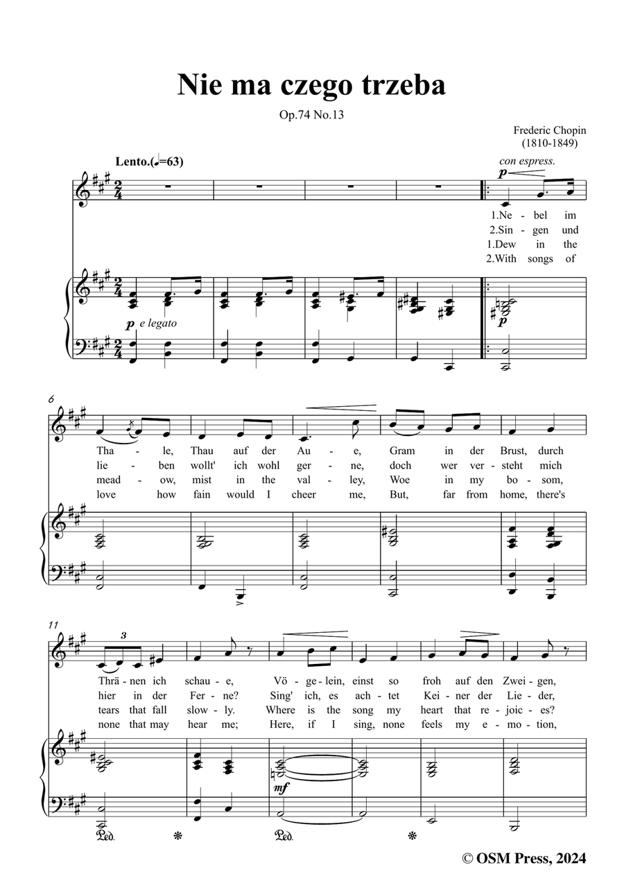 Chopin-Nie ma czego trzeba,in f sharp minor Piano, Vocal scores gallery preview page 3