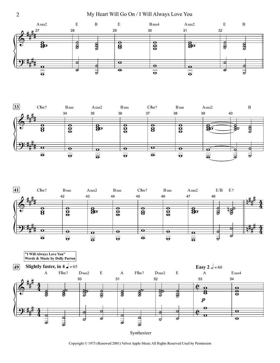 Medley: My Heart Will Go On (Love Theme From 'titanic') with I Will Always Love You Show Choir scores gallery preview page 2