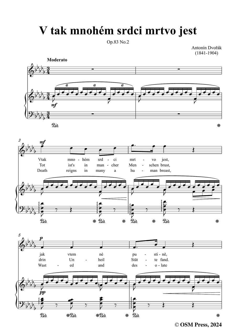A. Dvořák-V tak mnohém srdci mrtvo jest,in b flat minor Piano, Vocal scores gallery preview page 3