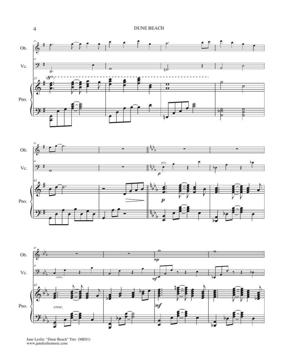 DUNE BEACH - Trio for Oboe, Cello, Piano - by Jane Leslie Small Ensemble scores gallery preview page 4