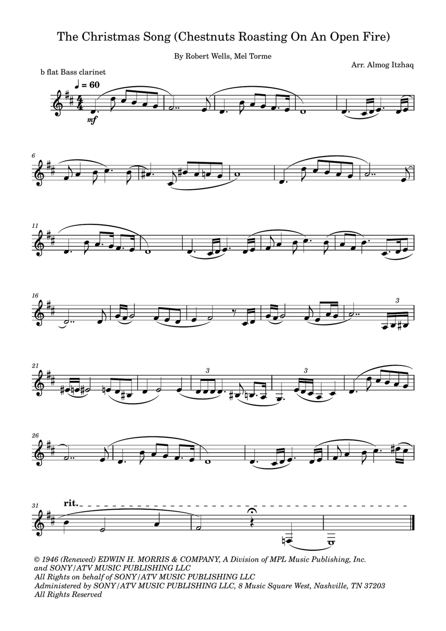 The Christmas Song (Chestnuts Roasting On An Open Fire) Bass Clarinet scores gallery preview page 1