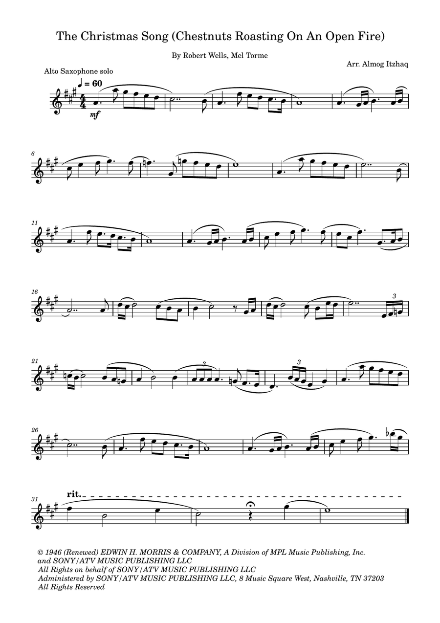 The Christmas Song (Chestnuts Roasting On An Open Fire) Alto Saxophone scores gallery preview page 1