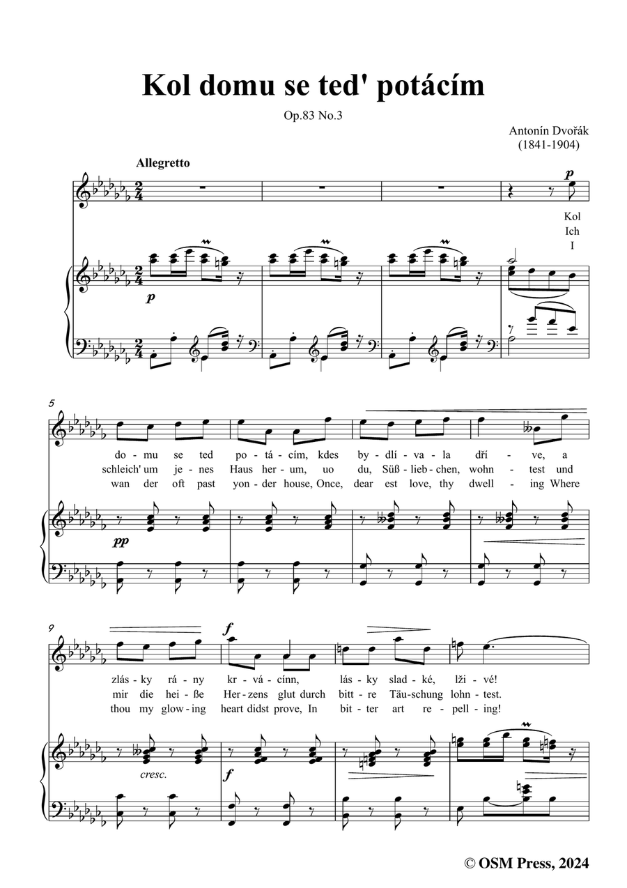 A. Dvořák-Kol domu se ted' potácím,in a flat minor Piano, Vocal scores gallery preview page 3
