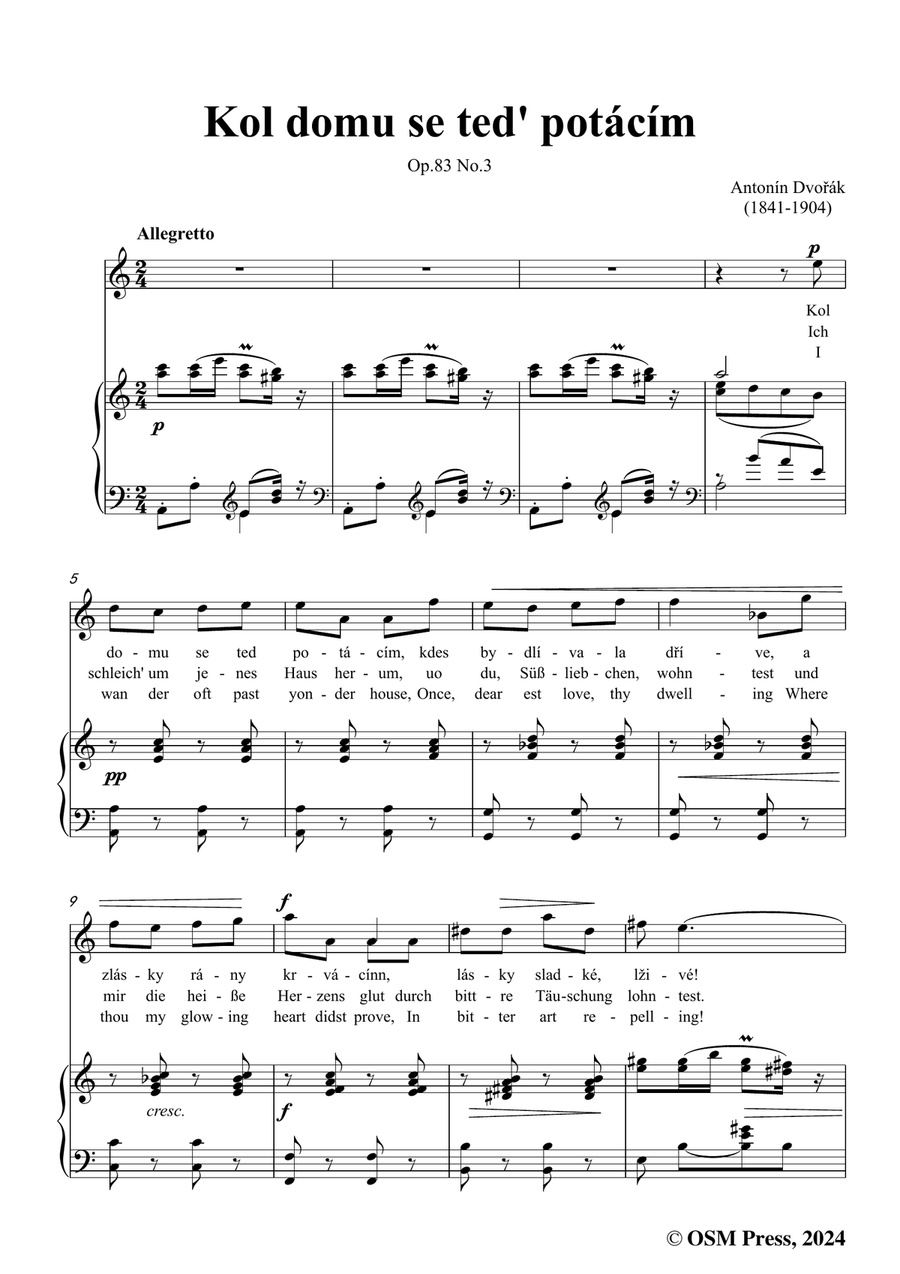 A. Dvořák-Kol domu se ted' potácím,in a minor, Piano, Vocal scores gallery preview page 3