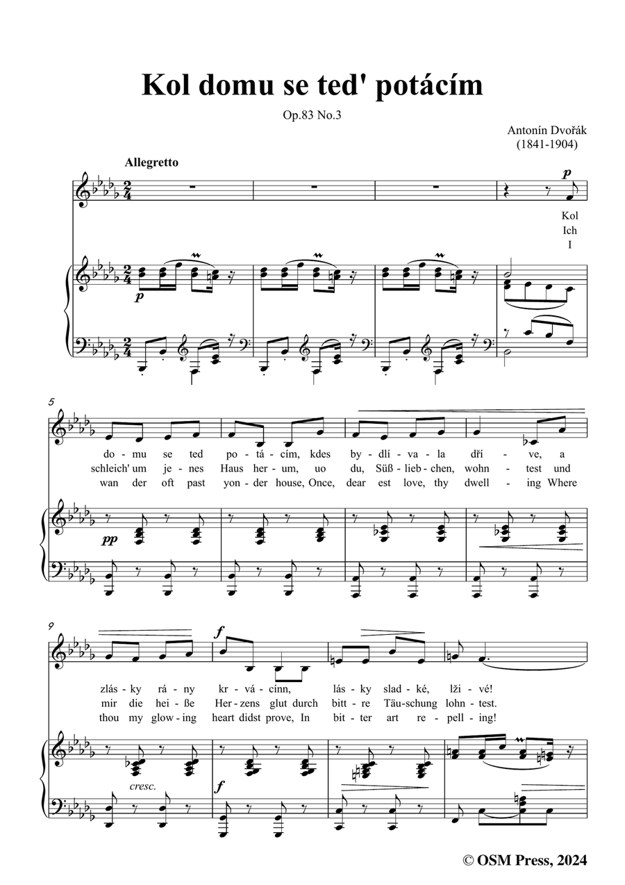 A. Dvořák-Kol domu se ted' potácím,in b flat minor Piano, Vocal scores gallery preview page 3