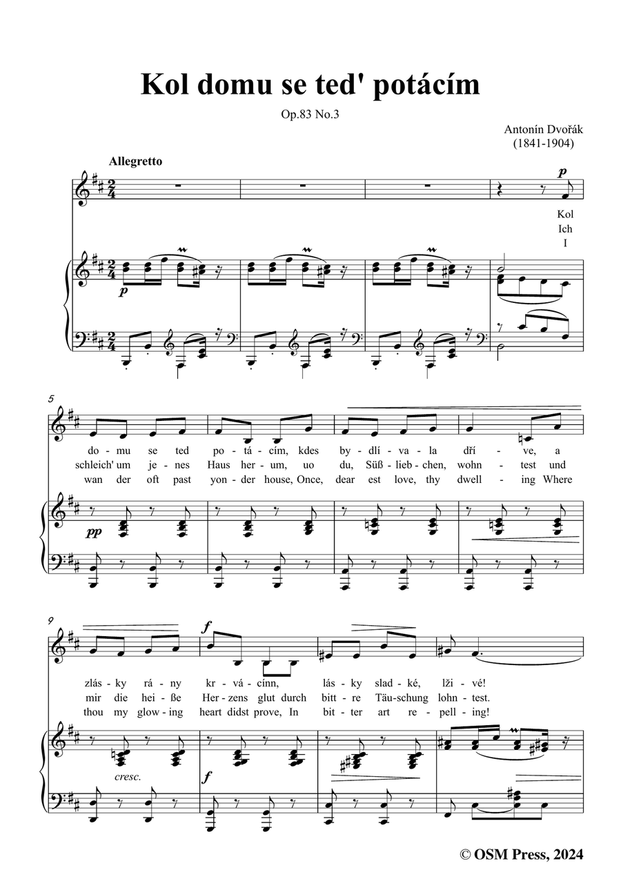 A. Dvořák-Kol domu se ted' potácím,in b minor Piano, Vocal scores gallery preview page 3