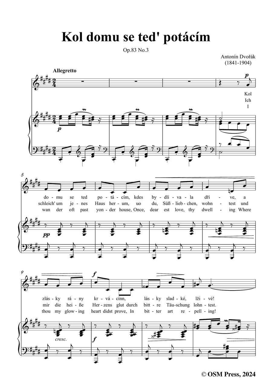 A. Dvořák-Kol domu se ted' potácím,in c sharp minor Piano, Vocal scores gallery preview page 3