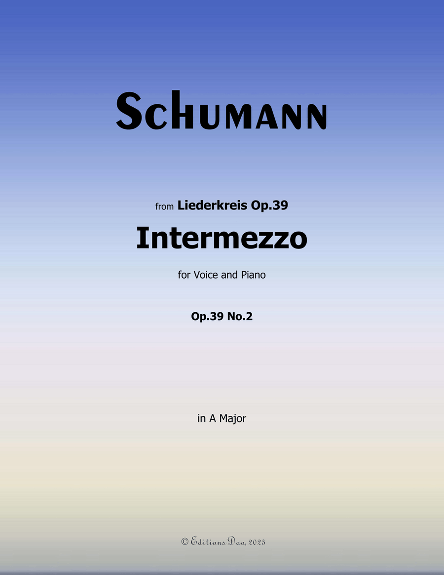 Intermezzo, by Schumann, Op.39 No.2, in A Major Piano, Vocal scores gallery preview page 1