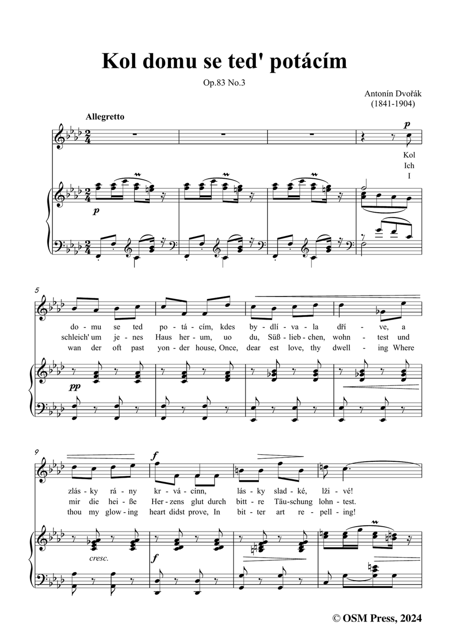 A. Dvořák-Kol domu se ted' potácím,in f minor Piano, Vocal scores gallery preview page 3