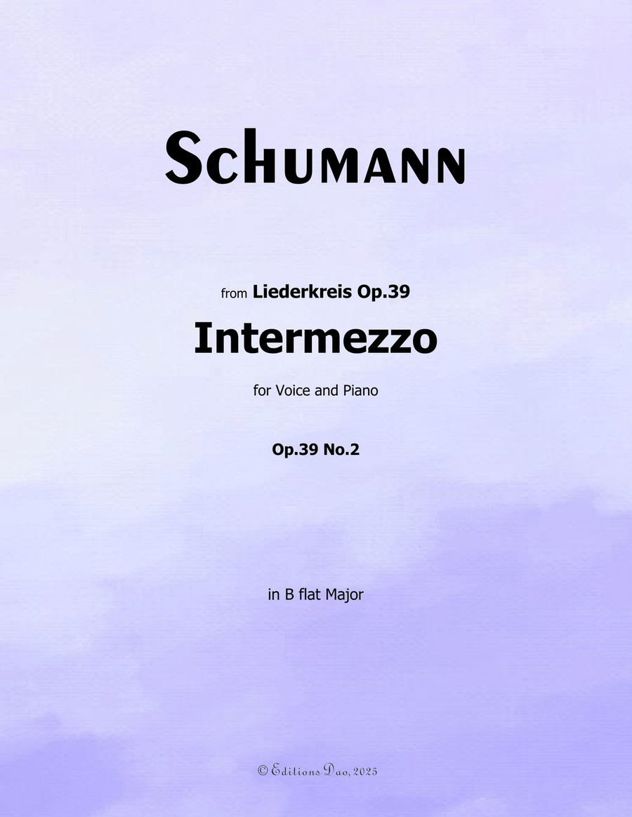 Intermezzo, by Schumann, Op.39 No.2, in B flat Major Piano, Vocal scores gallery preview page 1