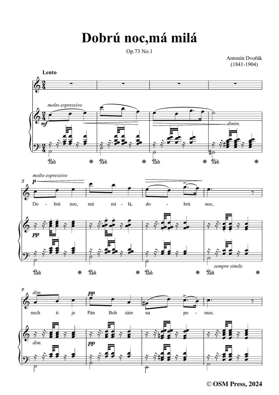 A. Dvořák-Dobrú noc,má milá,in a minor Piano, Vocal scores gallery preview page 3