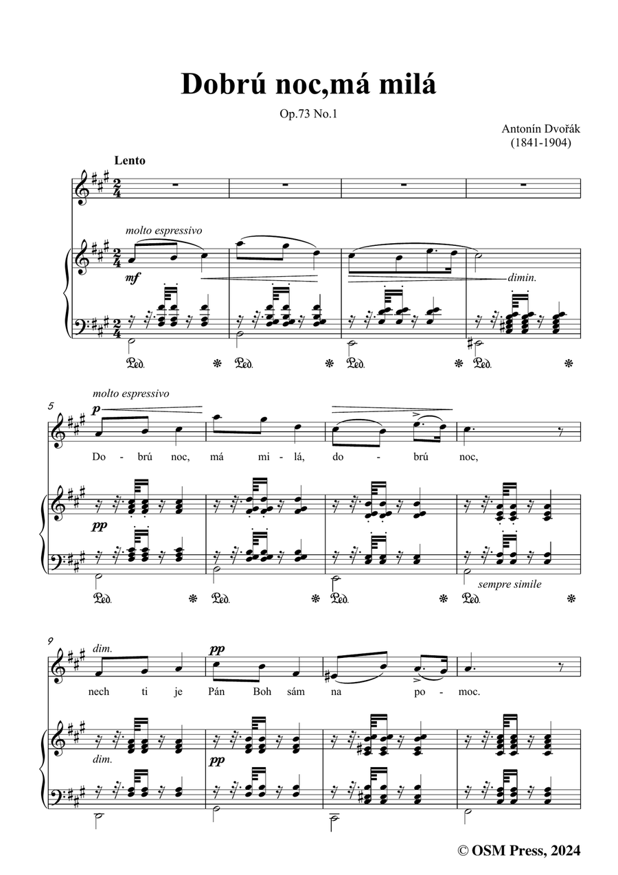 A. Dvořák-Dobrú noc,má milá,in f sharp minor Piano, Vocal scores gallery preview page 3